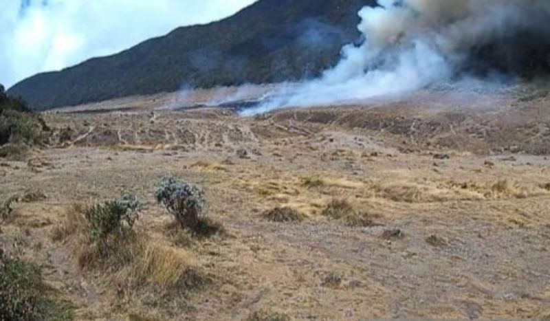 Alun-Alun Suryakancana, Gunung Gede Pangrango, Cianjur, Jawa Barat, terlihat dari CCTV yang dipasang Balai Besar Taman Nasional Gunung Gede Pangrango, terbakar pada Senin (foto: gemapos/ antara)